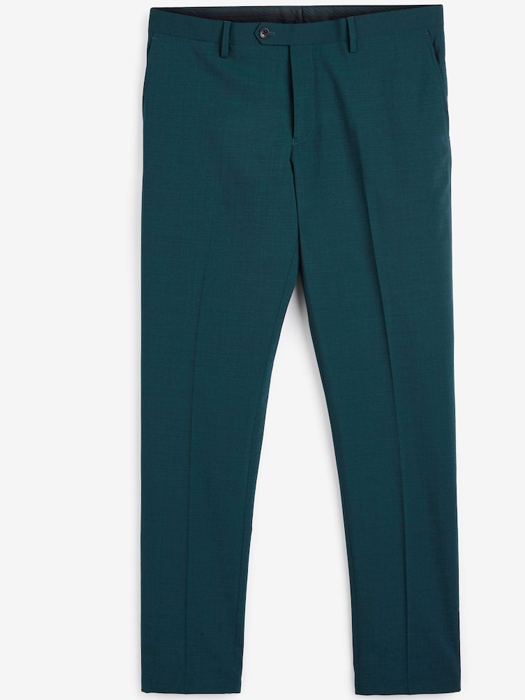 Teal Blue Skinny Fit Wool Blend Stretch Suit: Trousers - Image 1 of 3