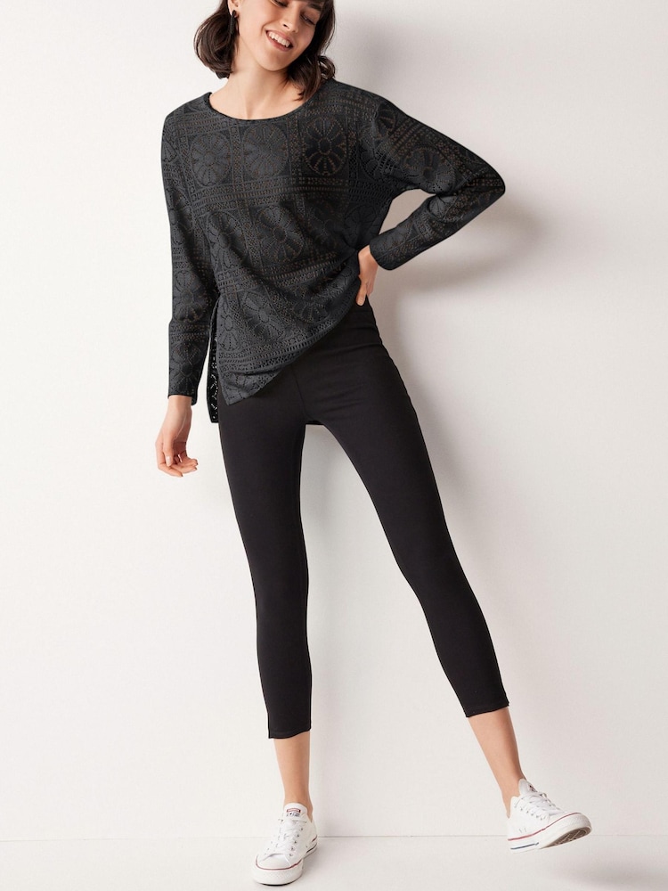 Black Cropped Denim Jersey Capri Leggings - Image 1 of 2