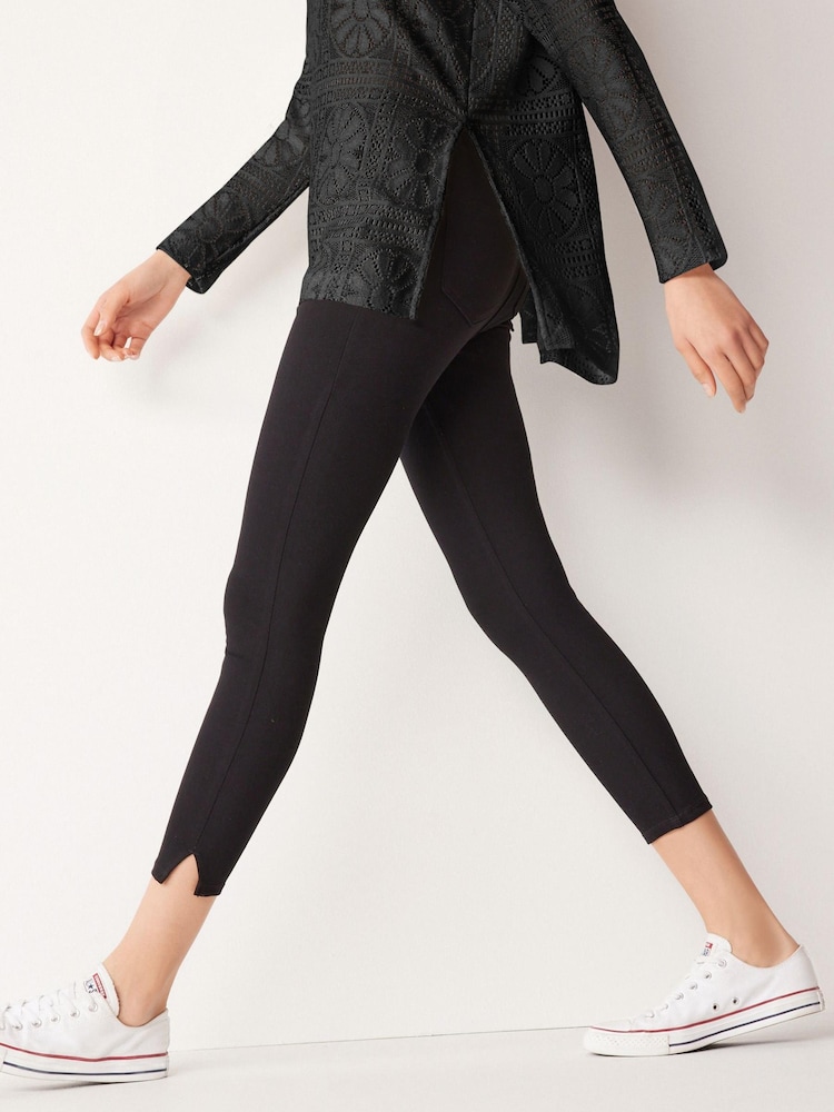 Black Cropped Denim Jersey Capri Leggings - Image 2 of 2