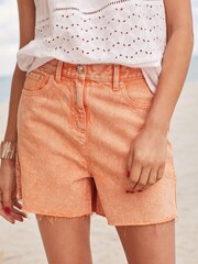 Orange Acid Wash High Waist Raw Hem Denim Shorts - Image 1 of 1