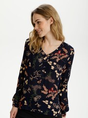 Kaffe Blue Kahelen Amber Long Sleeve Blouse - Image 1 of 6