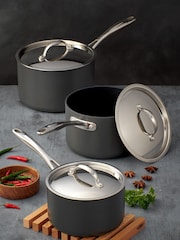 Stellar Grey Hard Anodised 3 Piece Non Stick Saucepan Set - Image 1 of 3