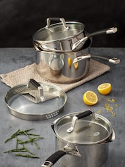 Stellar Silver Induction 3 Piece Draining Saucepan Set - Image 1 of 3