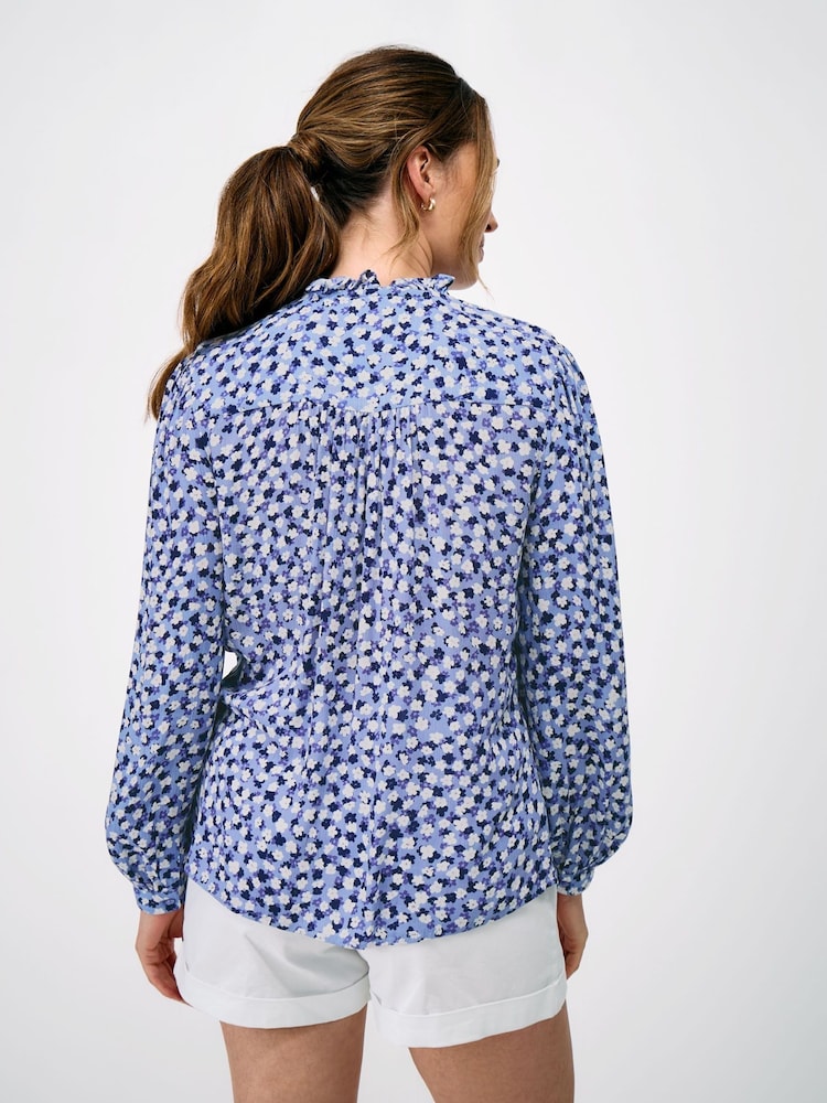 Blå - Crew Clothing Noemi blus med knappar och blommigt tryck - Bild 2 av 5