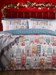furn. Multicolour Multicolour Festive Town Christmas Reversible Duvet Cover and Pillowcase Set - Image 1 of 3