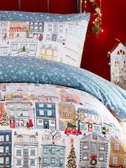 furn. Multicolour Multicolour Festive Town Christmas Reversible Duvet Cover and Pillowcase Set - Image 2 of 3
