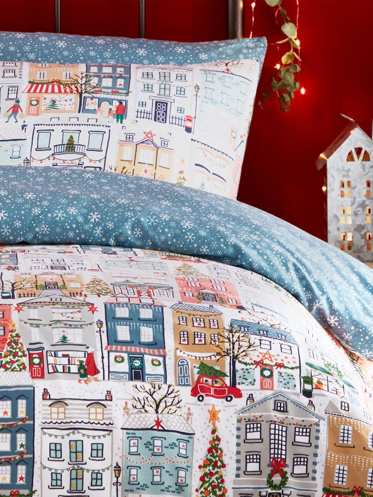 furn. Multicolour Multicolour Festive Town Christmas Reversible Duvet Cover and Pillowcase Set - Image 2 of 3