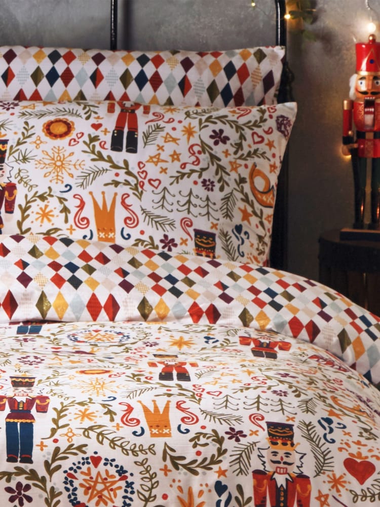 furn. Multicolour Nutcracker Christmas Reversible Duvet Cover and Pillowcase Set - Image 2 of 3