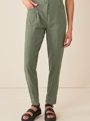 Khaki Green Linen Blend Taper Trousers - Image 1 of 4