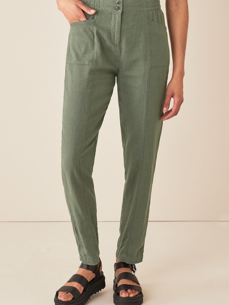 Khaki Green Linen Blend Taper Trousers - Image 1 of 4