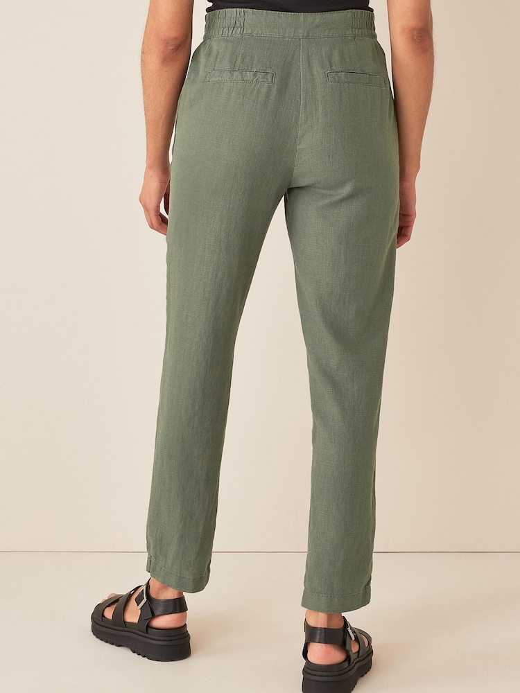Khaki Green Linen Blend Taper Trousers - Image 2 of 4