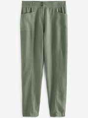 Khaki Green Linen Blend Taper Trousers - Image 4 of 4