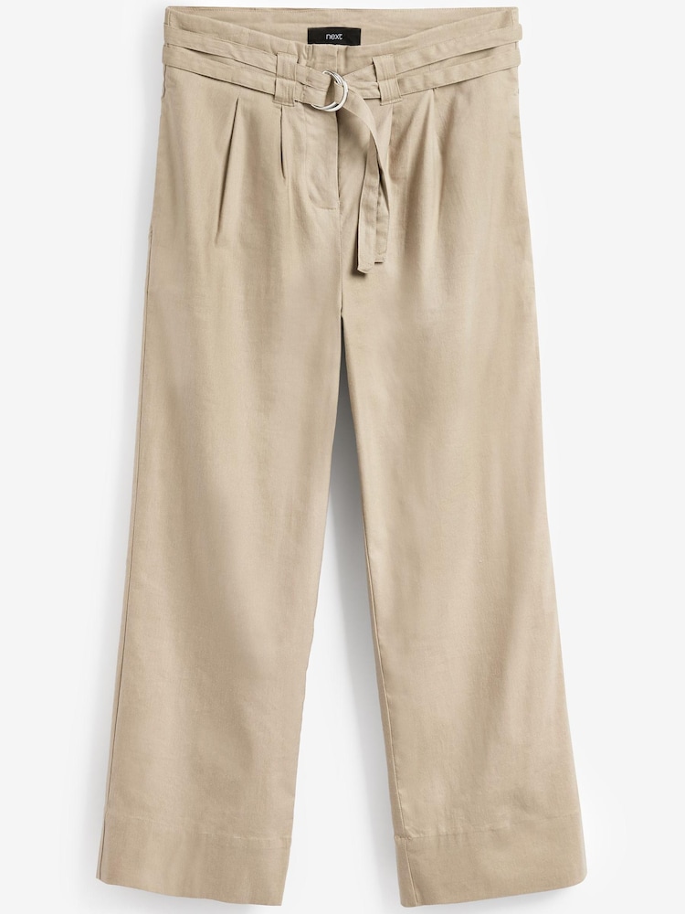 Camel Neutral D Ring Belted Crop Trousers - Image 1 of 1 Camel Neutral D Ring Belted Crop Trousers - Image 1 of 1