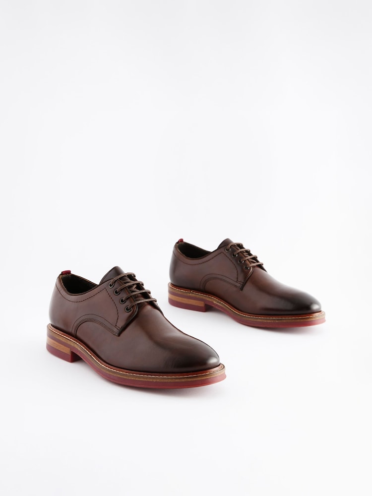 Brown Leather Contrast Sole Chunky Derby Shoes - Image 1 of 6