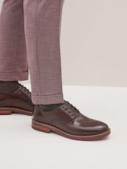 Brown Leather Contrast Sole Chunky Derby Shoes - Image 2 of 6