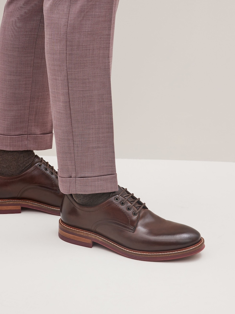 Brown Leather Contrast Sole Chunky Derby Shoes - Image 2 of 6