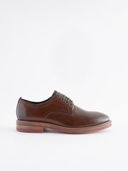 Brown Leather Contrast Sole Chunky Derby Shoes - Image 3 of 6