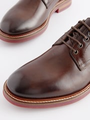 Brown Leather Contrast Sole Chunky Derby Shoes - Image 4 of 6