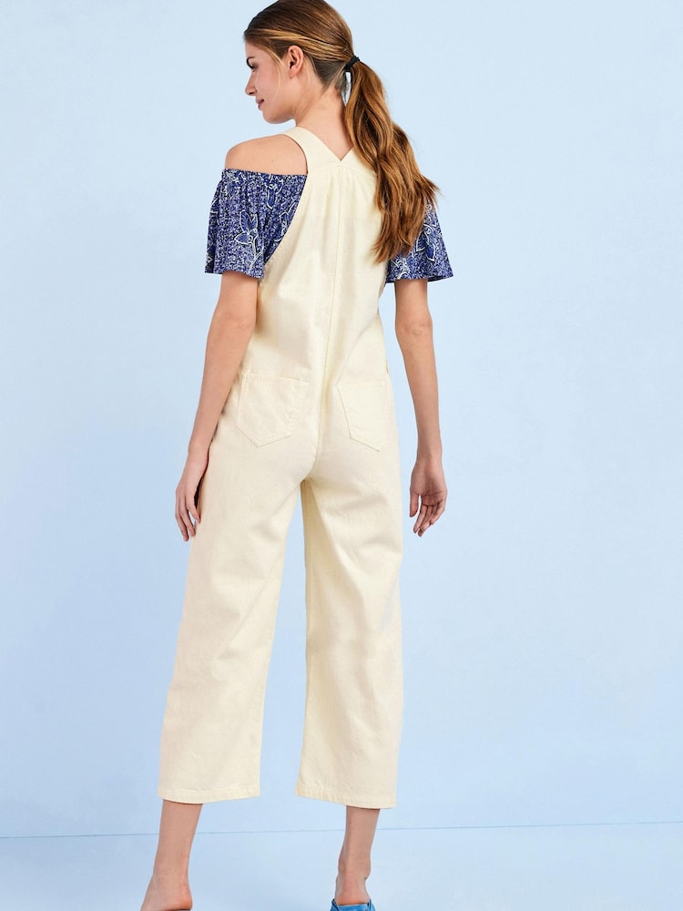 Ecru, Weiß - Latzhose aus Twill - Bild 2 von 5
