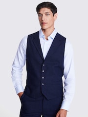 MOSS Blue Tailored Fit Herringbone Suit Waistcoat - Image 1 of 4