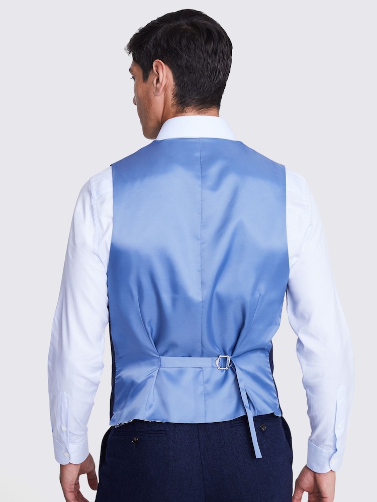 MOSS Blue Tailored Fit Herringbone Suit Waistcoat - Image 2 of 4