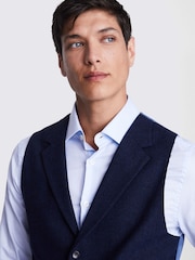 MOSS Blue Tailored Fit Herringbone Suit Waistcoat - Image 3 of 4