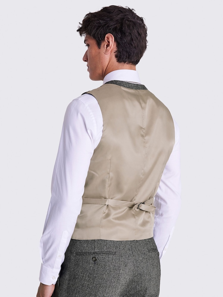MOSS Green Tailored Fit Herringbone Suit: Waistcoat - Image 2 of 4