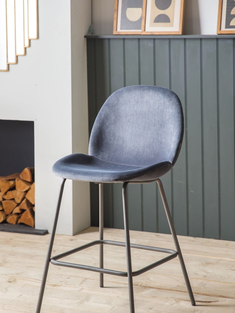 Gallery Home Grey Shayla Velvet Bar Stool - Image 1 of 2