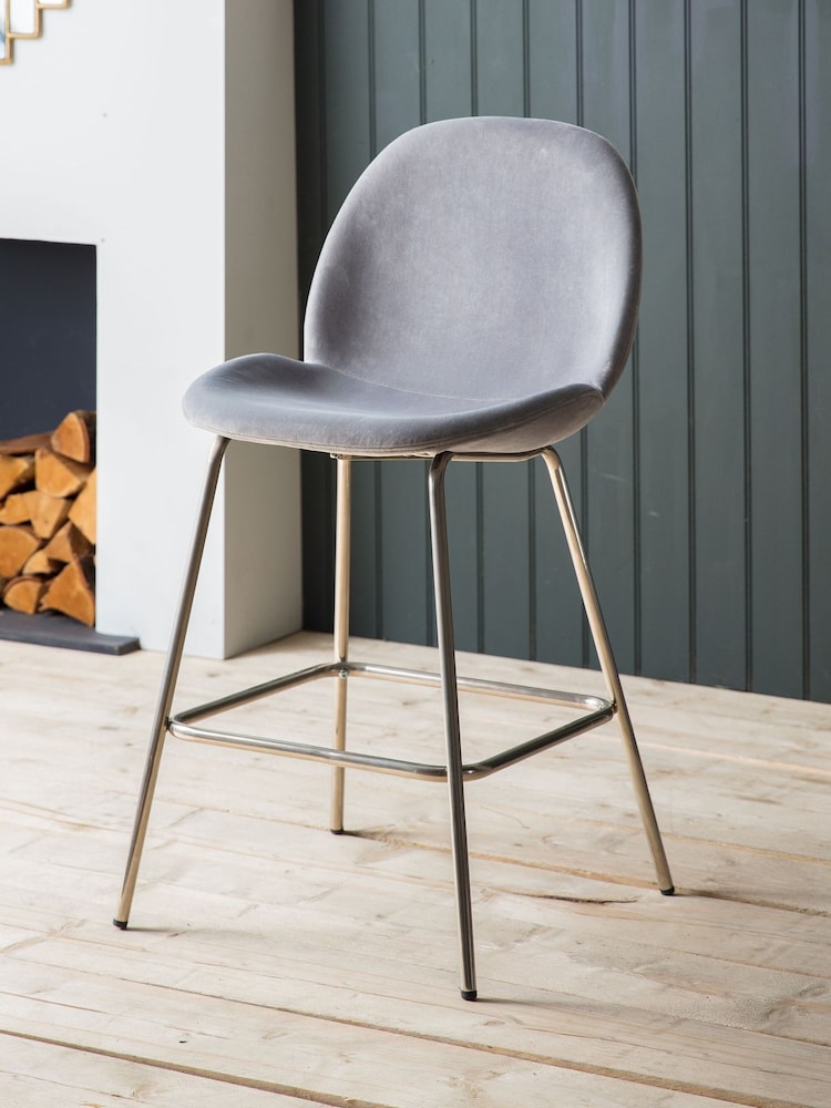 Gallery Home Light Grey Shayla Velvet Bar Stool - Image 1 of 2 Gallery Home Light Grey Shayla Velvet Bar Stool - Image 1 of 2
