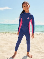Long Sleeve Navy/Pink 3mm Neoprene Wetsuit (1-16yrs) - Image 1 of 8