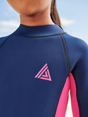 Long Sleeve Navy/Pink 3mm Neoprene Wetsuit (1-16yrs) - Image 4 of 8