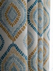 Pineapple Elephant Teal Blue Ziri Eyelet 100% Cotton Curtains - Image 3 of 5