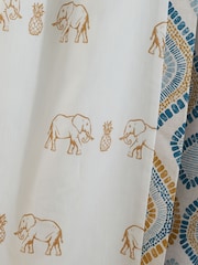 Pineapple Elephant Teal Blue Ziri Eyelet 100% Cotton Curtains - Image 4 of 5
