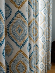 Pineapple Elephant Teal Blue Ziri Eyelet 100% Cotton Curtains - Image 5 of 5
