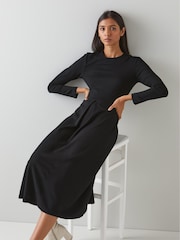 LK Bennett Black Jersey Fit And Flare Womens Maria Dress - Image 3 of 5
