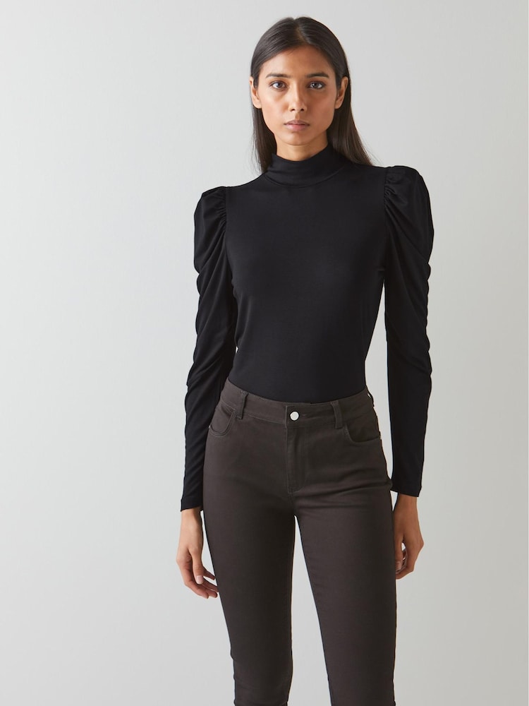 LK Bennett Black Gathered Cora Roll Neck Top - Image 1 of 5