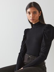 LK Bennett Black Gathered Cora Roll Neck Top - Image 3 of 5