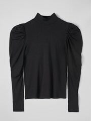 LK Bennett Black Gathered Cora Roll Neck Top - Image 4 of 5