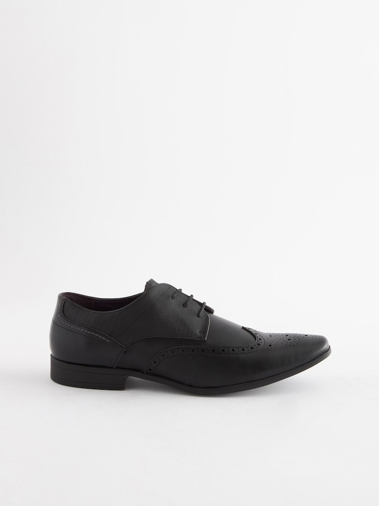 Black Wide Fit Brogue Shoes - Image 2 of 5