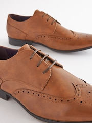 Tan Brown Wide Fit Brogue Shoes - Image 3 of 5