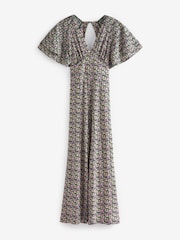 Lilac Purple Ditsy Floral Flute Sleeve V-Neck Jumpsuit - Image 3 of 3