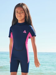 Short Sleeve Navy Blue/Pink 3mm Neoprene Wetsuit (1-16yrs) - Image 1 of 11