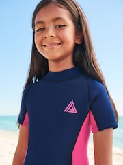 Short Sleeve Navy Blue/Pink 3mm Neoprene Wetsuit (1-16yrs) - Image 5 of 11