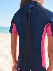 Short Sleeve Navy Blue/Pink 3mm Neoprene Wetsuit (1-16yrs) - Image 6 of 11
