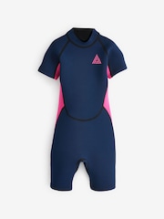 Short Sleeve Navy Blue/Pink 3mm Neoprene Wetsuit (1-16yrs) - Image 9 of 11