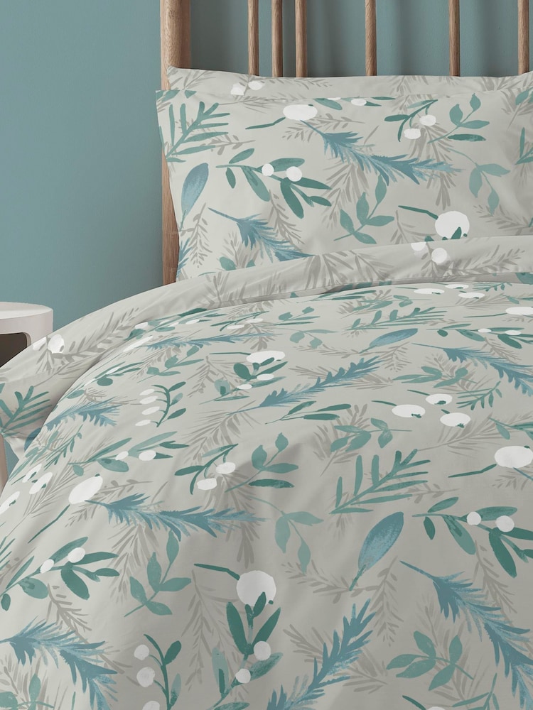 Copenhagen Home Silver Mistletoe Christmas Duvet Cover and Pillowcase Set - Image 1 of 2