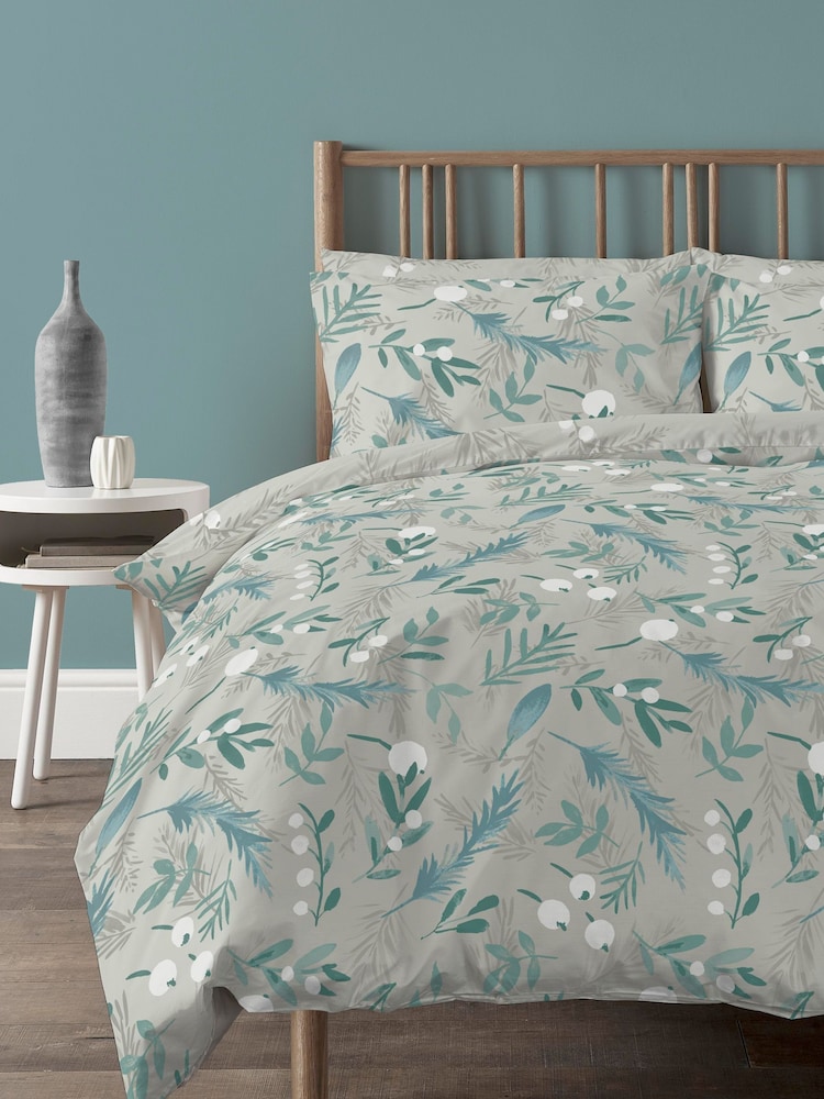 Copenhagen Home Silver Mistletoe Christmas Duvet Cover and Pillowcase Set - Image 2 of 2