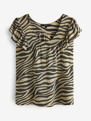 Zebra-Print - Top aus Leinenmischgewebe mit Rüschenärmeln - Bild 2 von 2