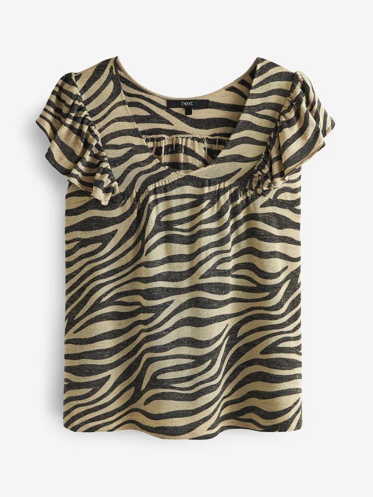 Zebra-Print - Top aus Leinenmischgewebe mit Rüschenärmeln - Bild 2 von 2