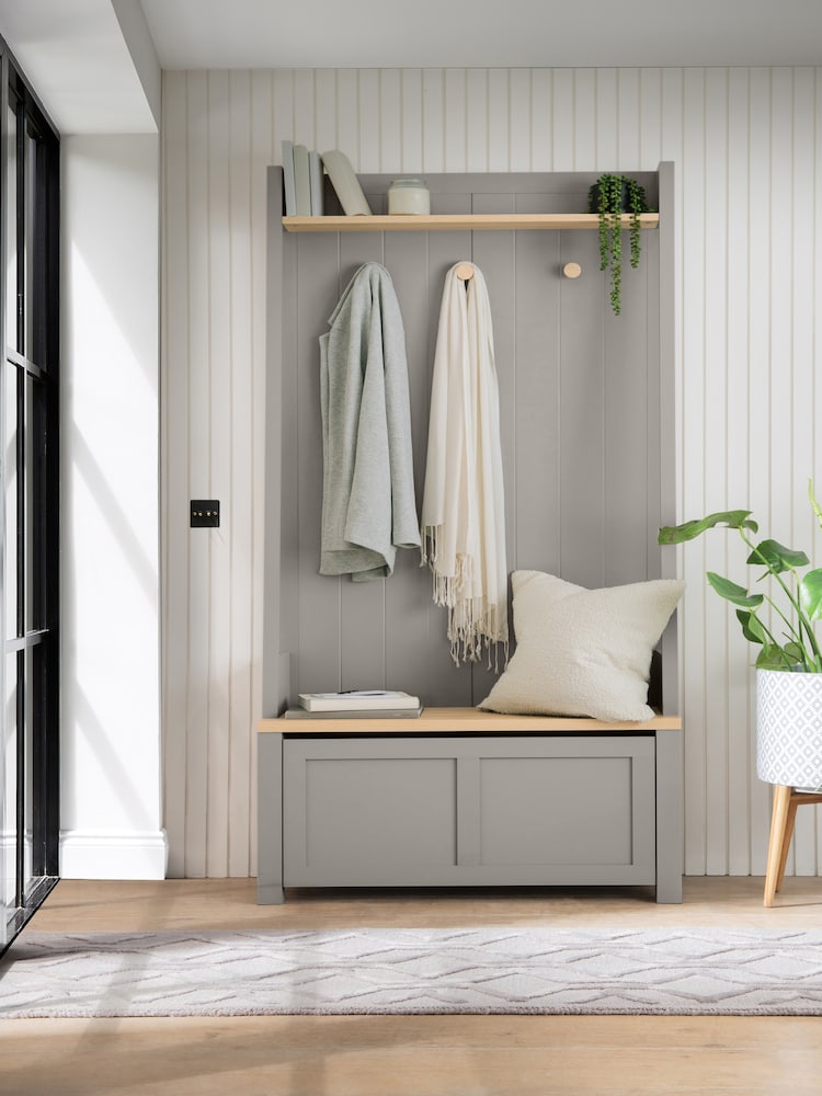 Dove Grey Malvern Oak Effect Hallway Hooks and Bench - Image 1 of 11